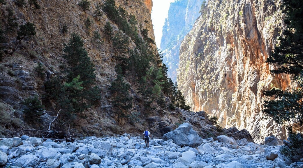 The Samaria Gorge, on the south side of Crete, is Europe's deepest canyon. The hike from the top of the gorge to the sea is about 18 km, and can be done in about four hours.