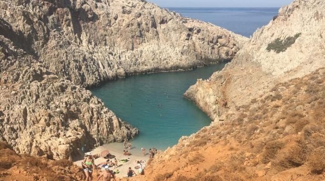 Seitan Limania beach can be reached by boat (expensive) or by hiking down a narrow steep trail (scary) ... we chose scary