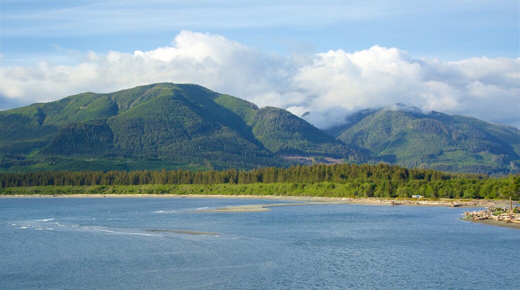 Port Renfrew which includes tranquil scenes, a lake or waterhole and mountains