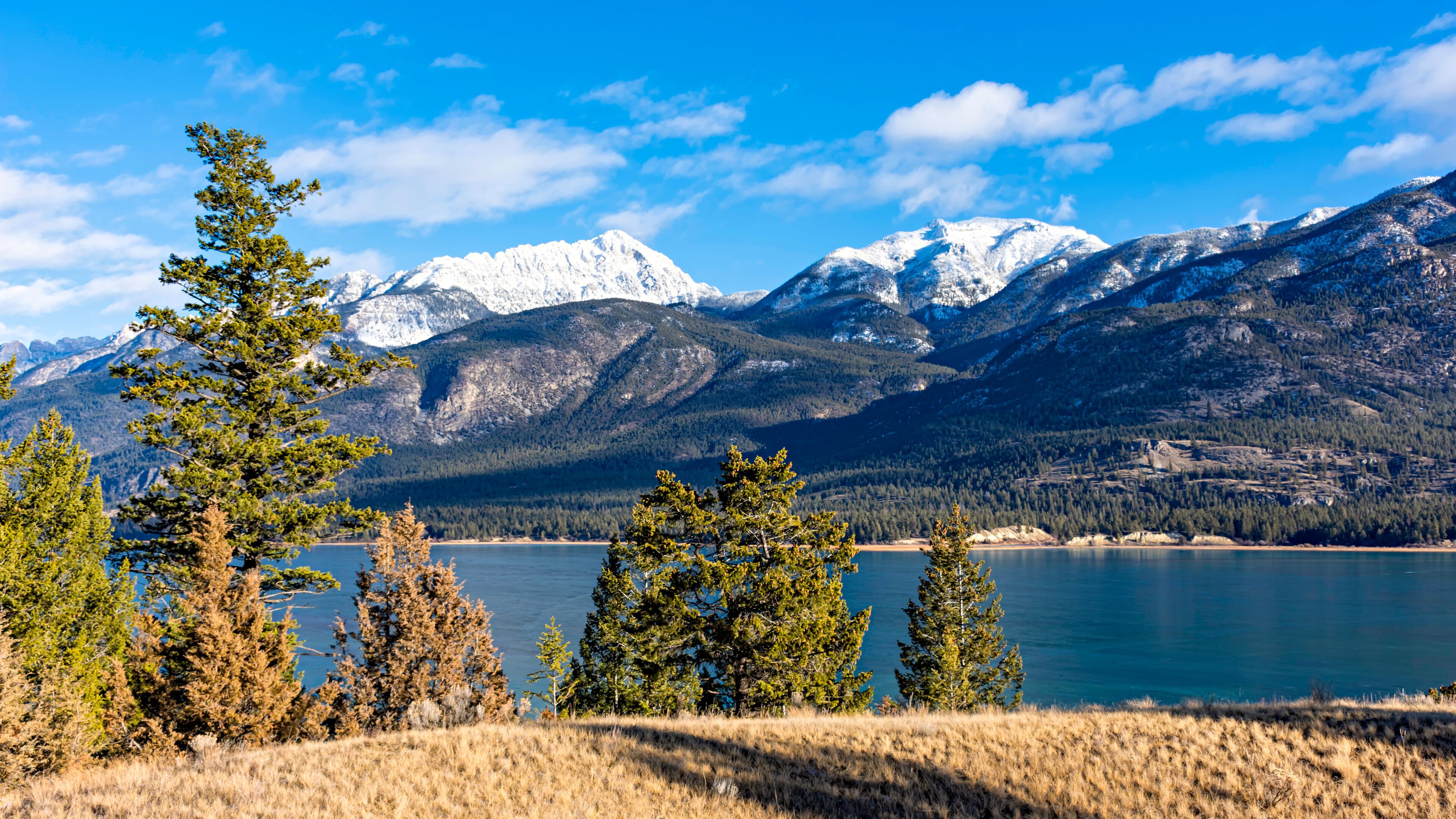 Columbia Lake which is the headwaters of the Columbia River in the East Kootenays near Invermere British Columbia Canada in the early winter