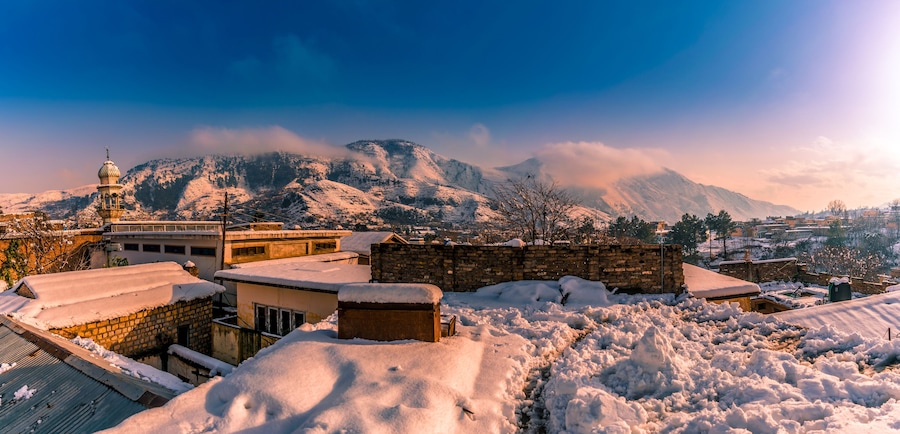 panoramic view of heavy snowfall in city Abbottabad 2016
