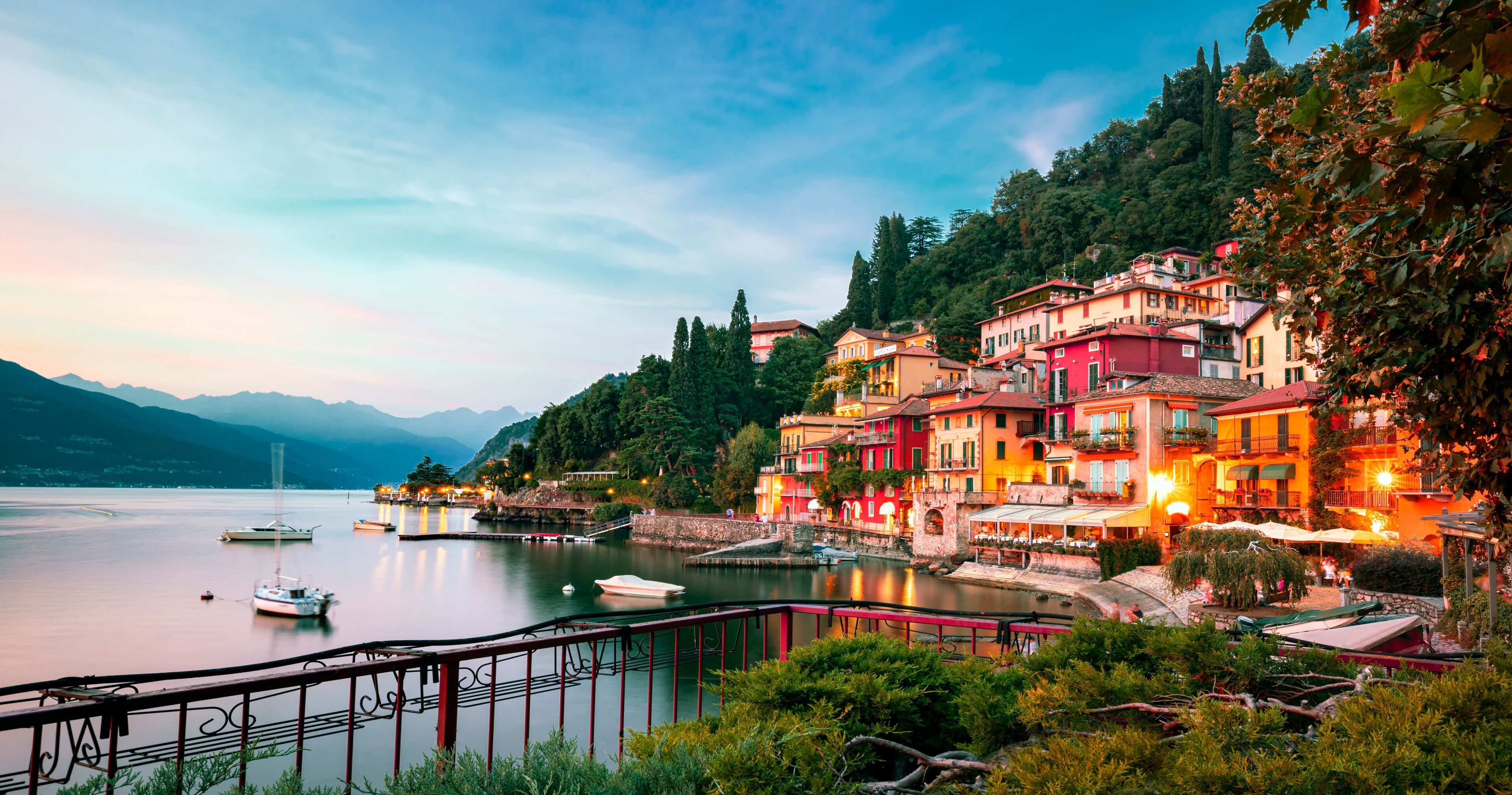 Varenna scenic sunset view in Como lake, Italy.