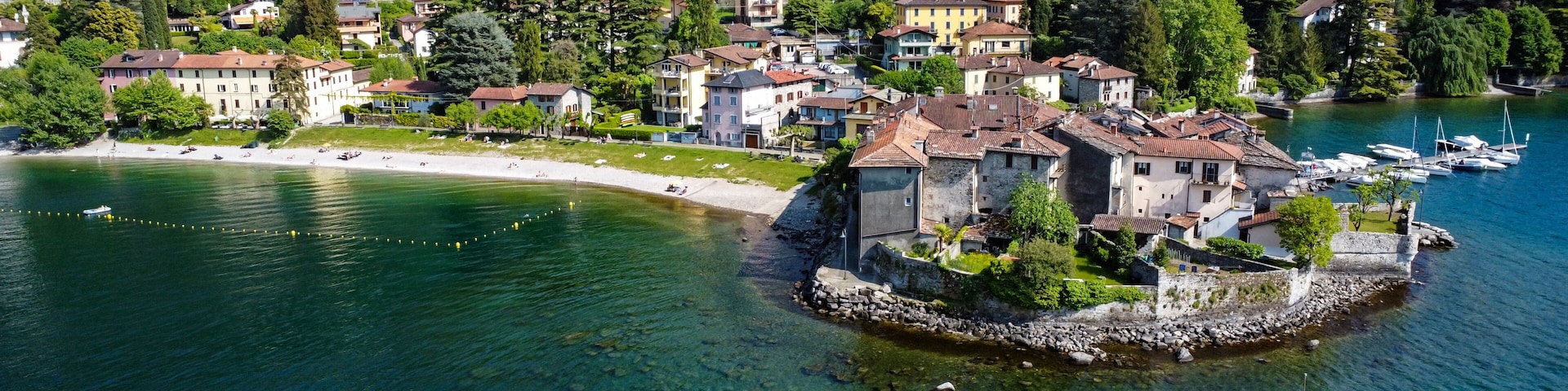 Aerial view of Lierna, a village on Lake Como
