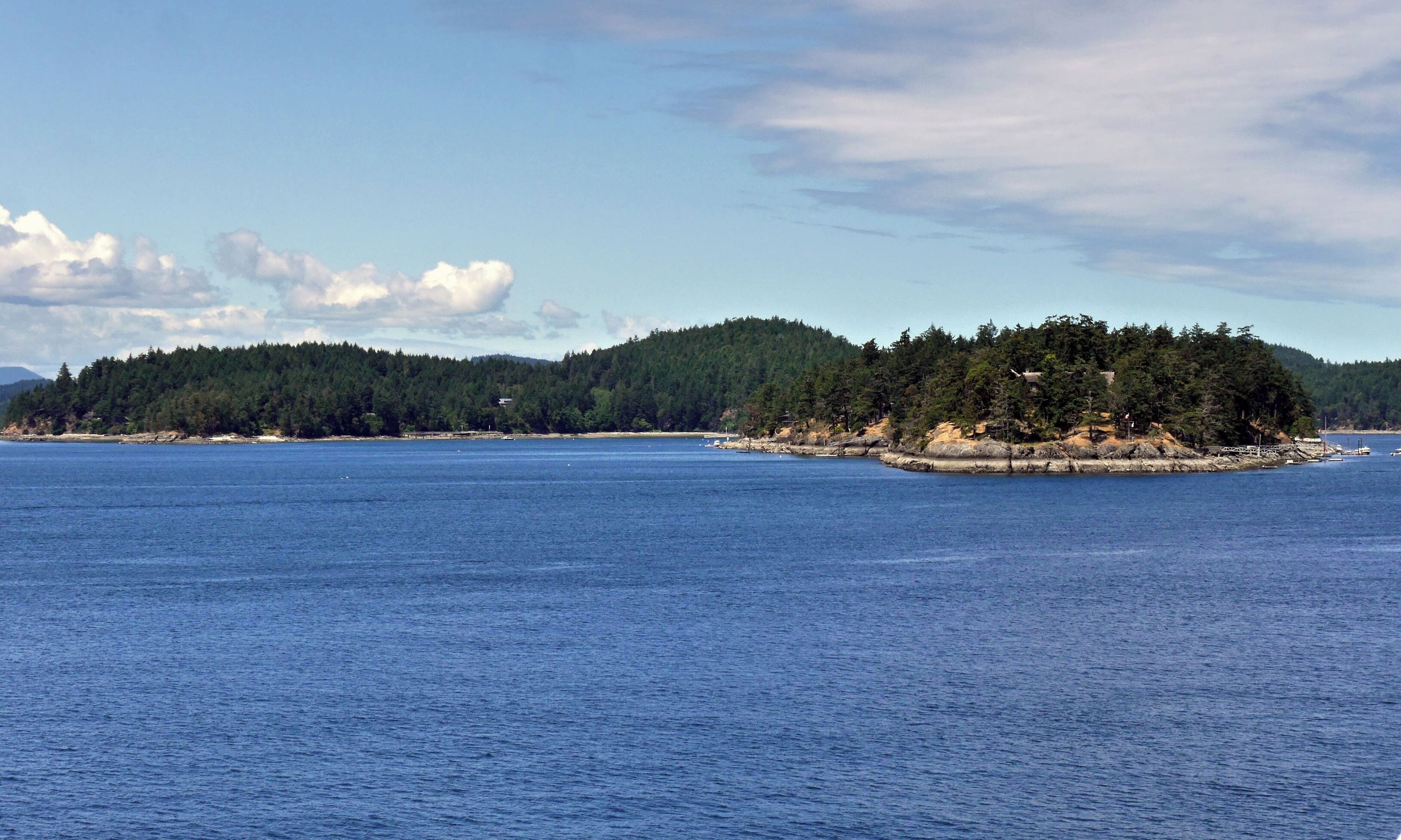 Approaching Long Harbour, Salt Spring Island by ferry from Tsawwassen ferry terminal, Vancouver.  Salt Spring is one of the Gulf Islands in the Strait of Georgia between mainland British Columbia, Canada and Vancouver Island. It is the largest, most populous and most frequently visited of the Southern Gulf Islands.  Nonetheless it is stunningly beautiful and has a peaceful and tranquil feel away from the main town of Ganges. 