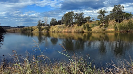 landscape with lake and blue sky