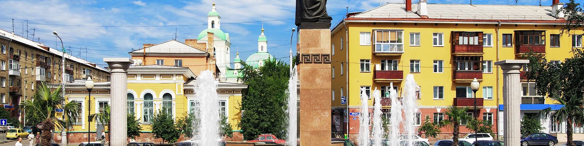 Fountain Themis in Krasnoyarsk on the Square of Justice, Russia