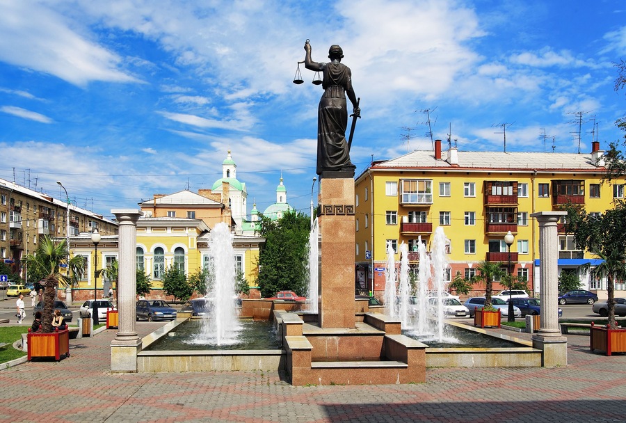 Fountain Themis in Krasnoyarsk on the Square of Justice, Russia