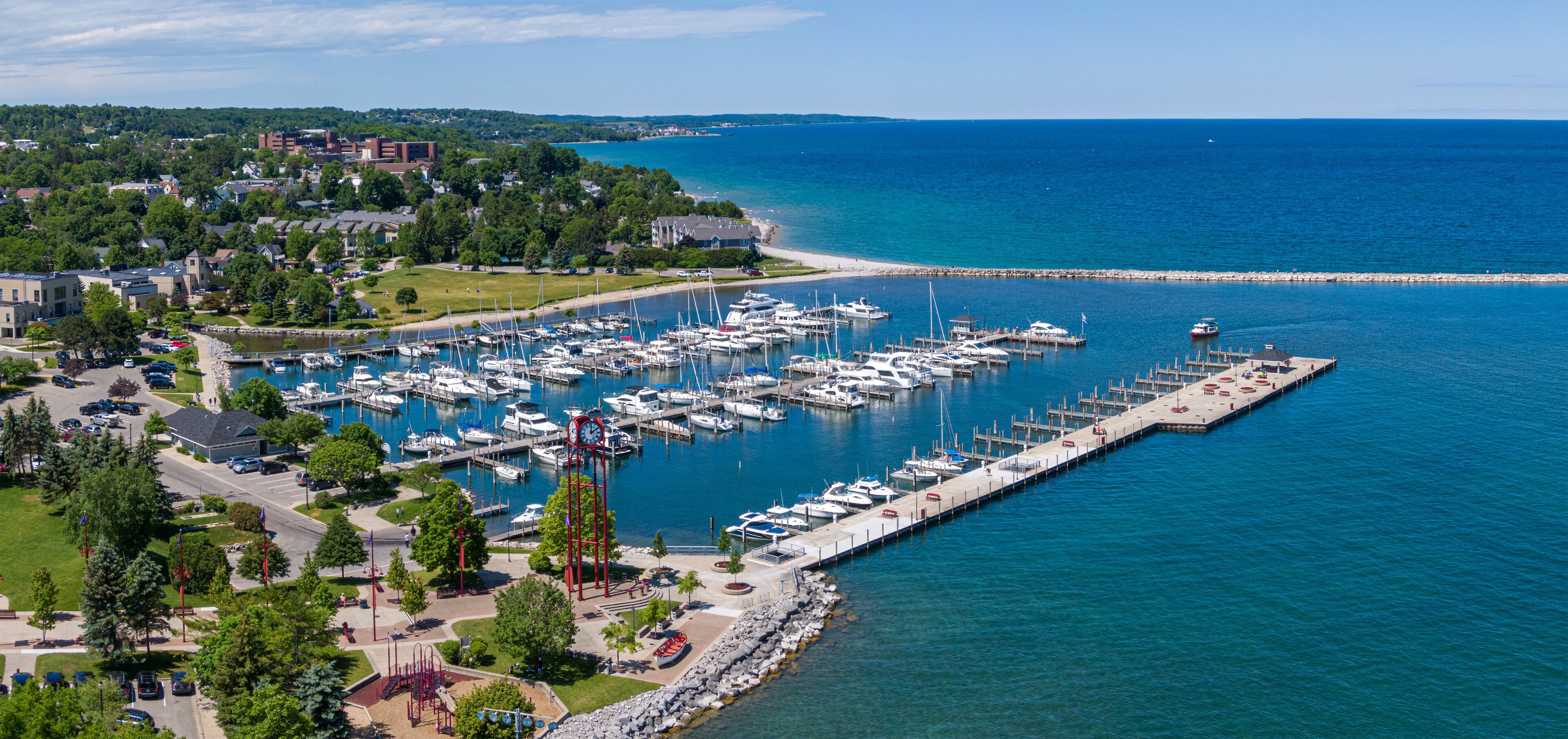 Aerial view of the Waterfront Park in Petoskey, Michigan
