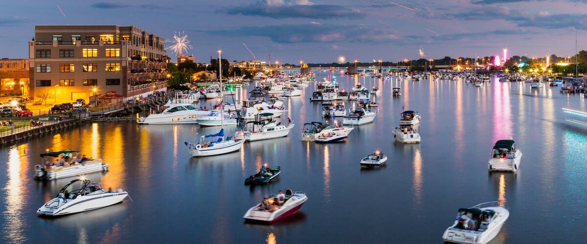 Bay City featuring night scenes and a bay or harbour