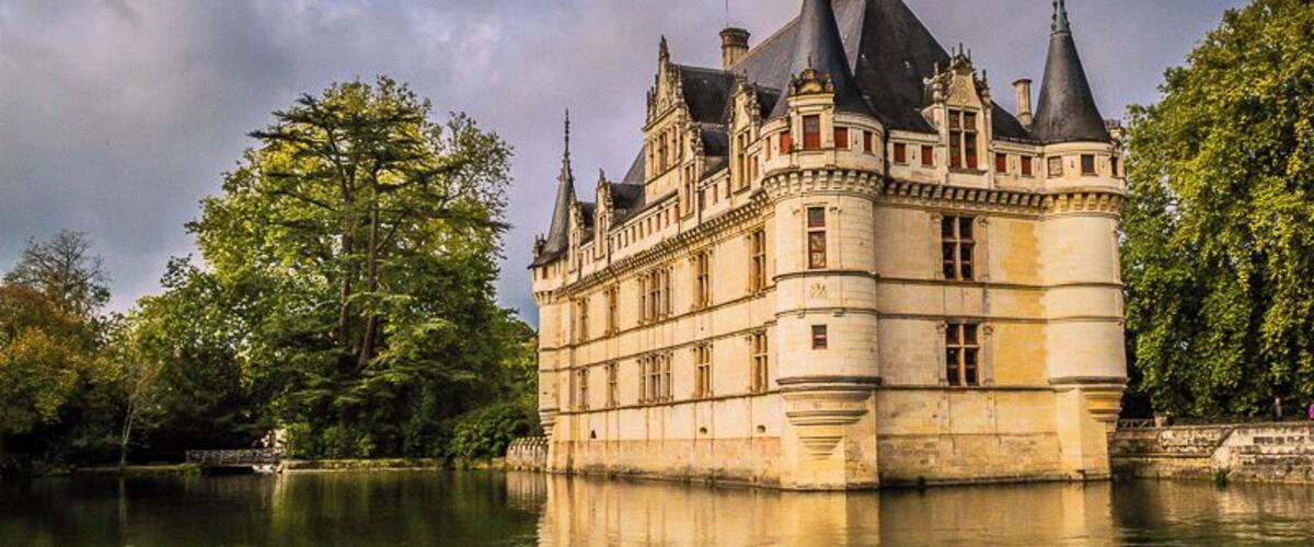 Château d’Azay-le-Rideau was actually built on a small island in the middle of the Indre river, making it look like it raises straight out of the waters. Located between Tours and Chinon, the château is like something out of a fairy tale, a perfect example of the charm and elegance of the Renaissance era. Read more about it here:
http://www.travelnotesandbeyond.com/weekly-postcard-chateau-dazay-le-rideau/