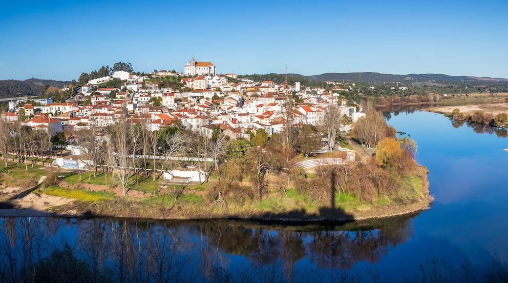 Panoramic view of the village of Constância in Portugal, in the late afternoon, with the rivers Zêzere and Tagus.