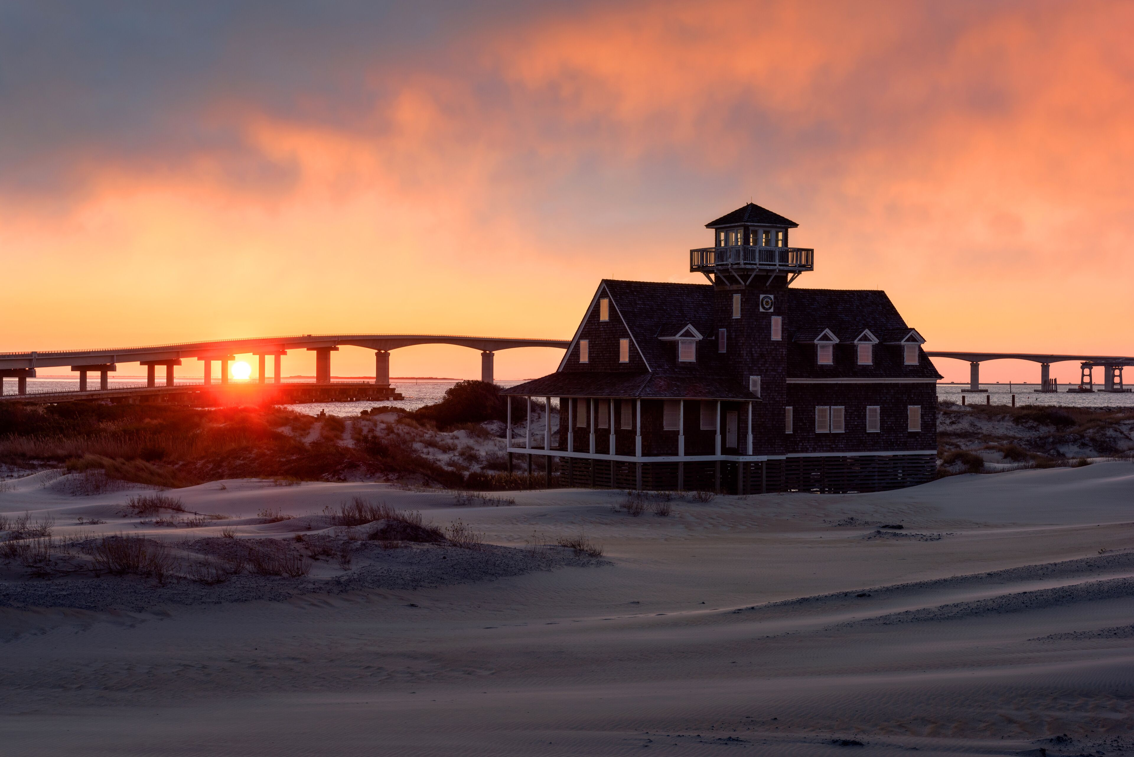 Beautiful skies over the old Oregon Inlet Life Saving Station along North Carolina's Outer Banks