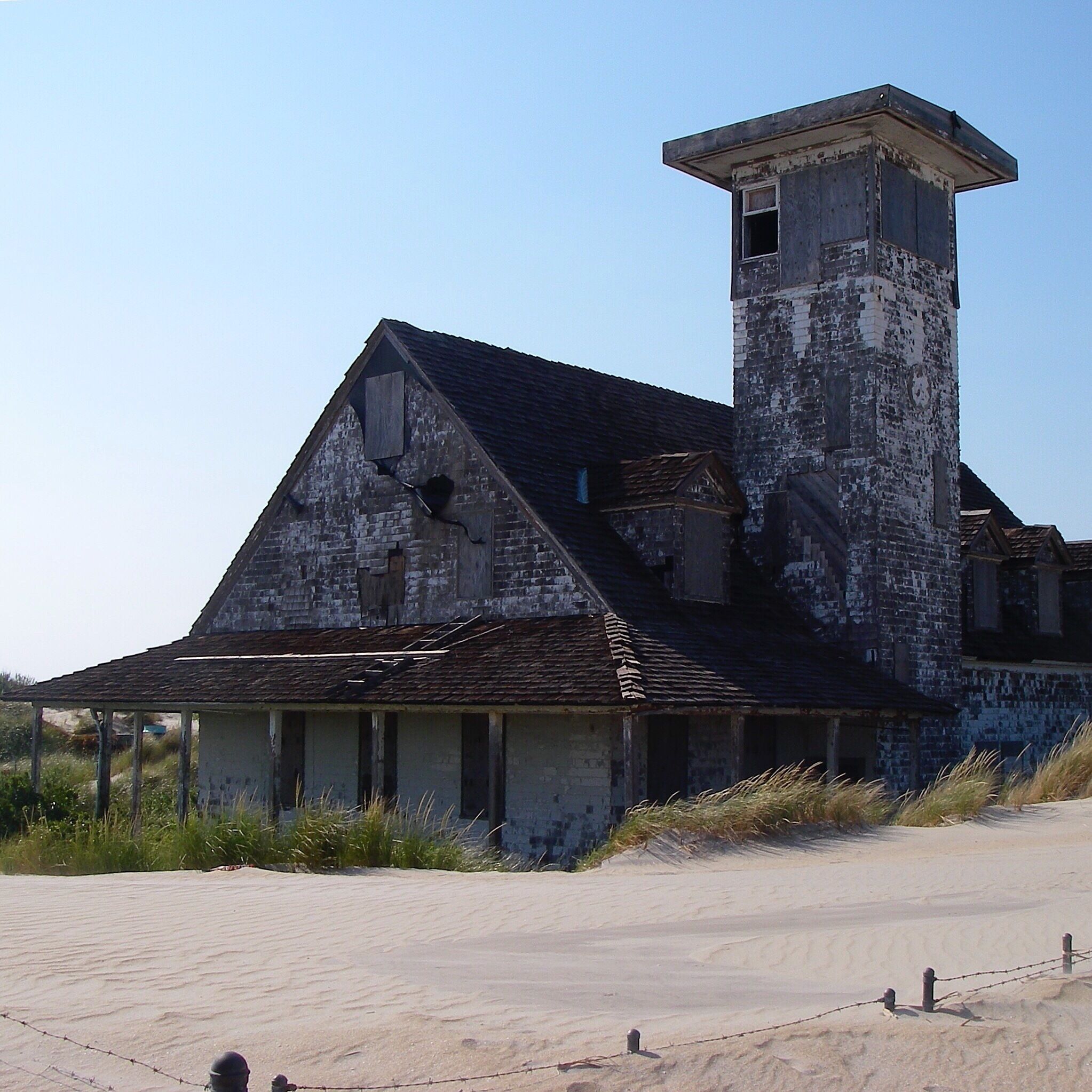 This is one of the 3 original life-saving stations built in the Outer Banks of North Carolina.   It was originally built in 1898 and used until 1988 when it was abandoned for another location just a few miles to the south.  The station was restored and renovated in 2008, this was taken before the restoration project was started.