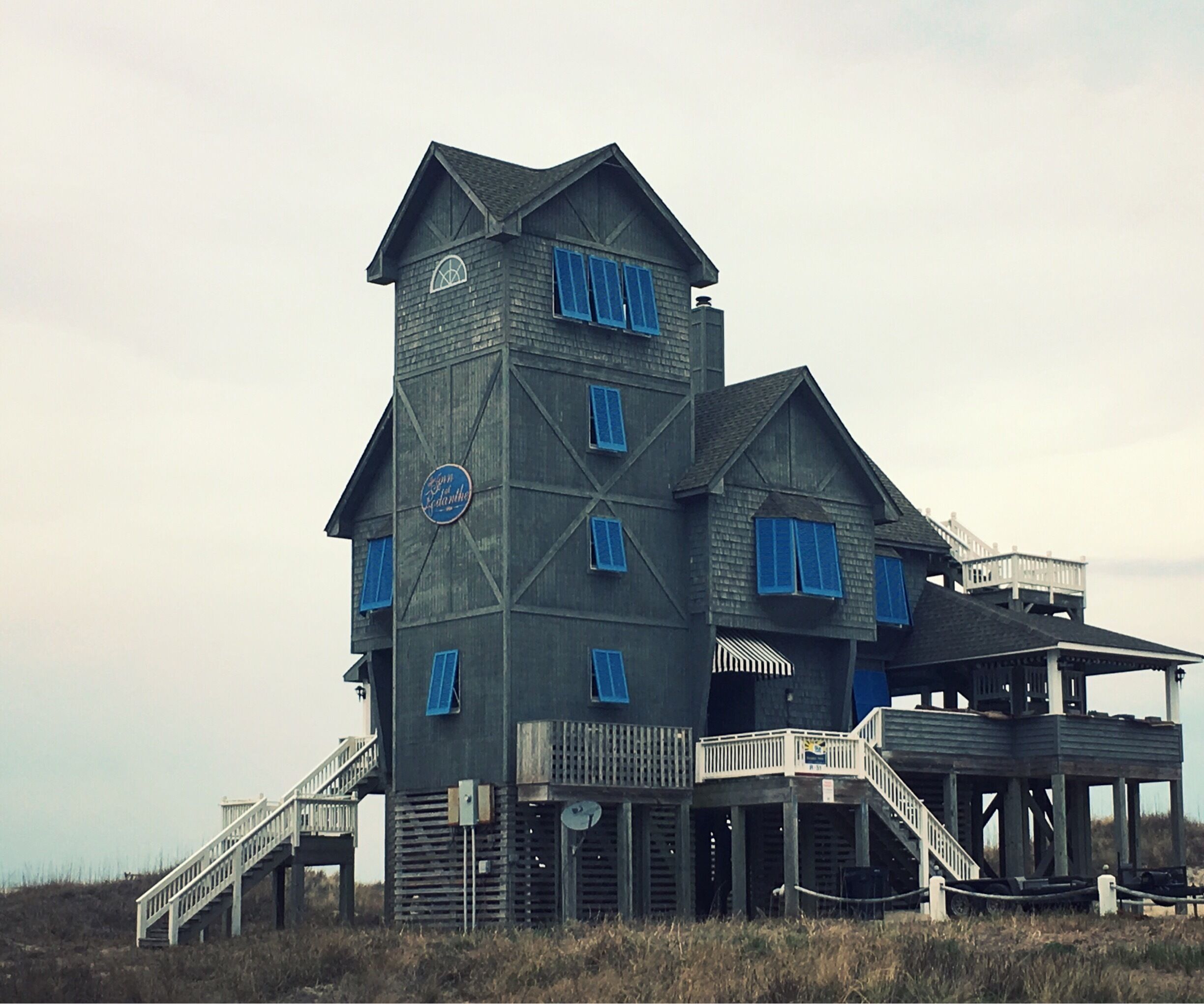 The Inn at Rodanthe was featured in Nights in Rodanthe, the movie adaptation of the Nicholas Sparks book with the same title.

The home is located off NC Highway 12. It was moved from its original location due to beach erosion and is available to rent as a vacation home.

I think it comes with Dish, too.

#OnTheRoad