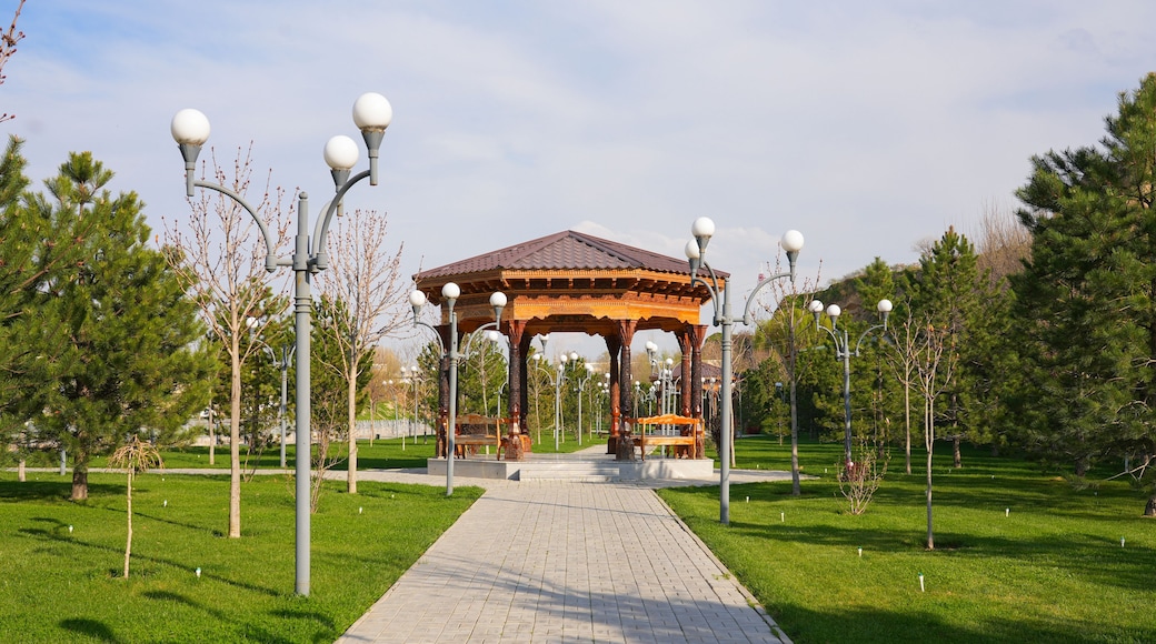 Wooden gazebo in the Khoja Doniyor (Saint Daniel) Park on the side of the Afrosiyab Hill in Samarkand, Uzbekistan