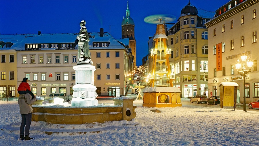 Annaberg-Buchholz showing a square or plaza, a statue or sculpture and a monument
