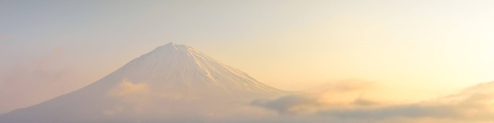 Fuji mountain with sunrise sky, close up snow capped mount fuji.
