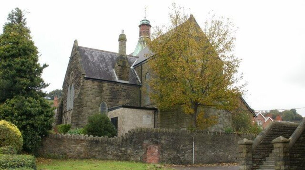 St Hilda's Church , Griffithstown, Pontypool. The view of the church from the southeast, on Kemys Street. St Hilda's Church is the Church in Wales (Anglican) parish church of Griffithstown. Built in 1887, it is a stone edifice in the Early English style, consisting of chancel, nave, aisles and south porch. 1577404 to view from the southwest.