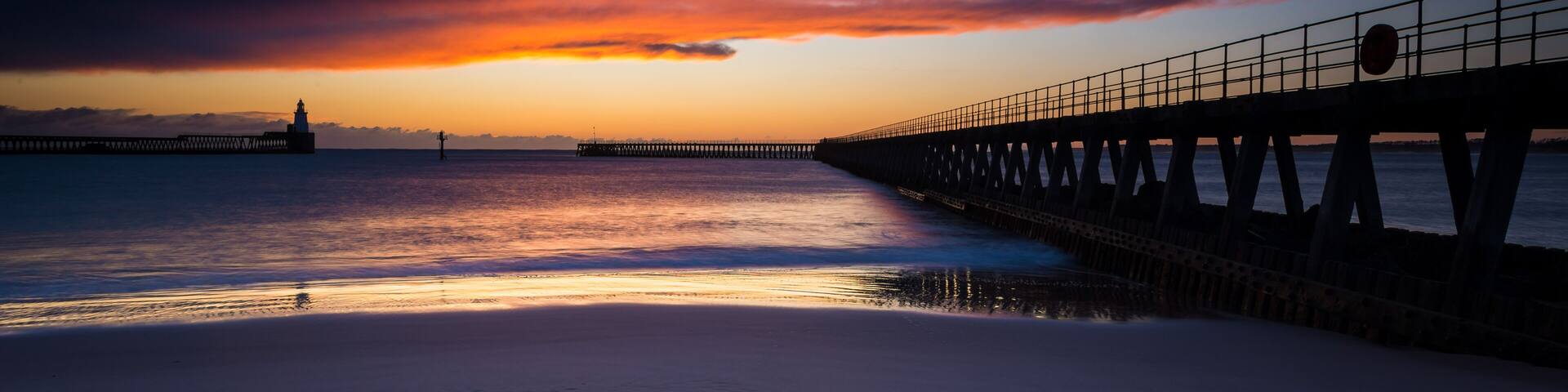 Dawn at Blyth Piers, Blyth, Northumberland, England, UK.