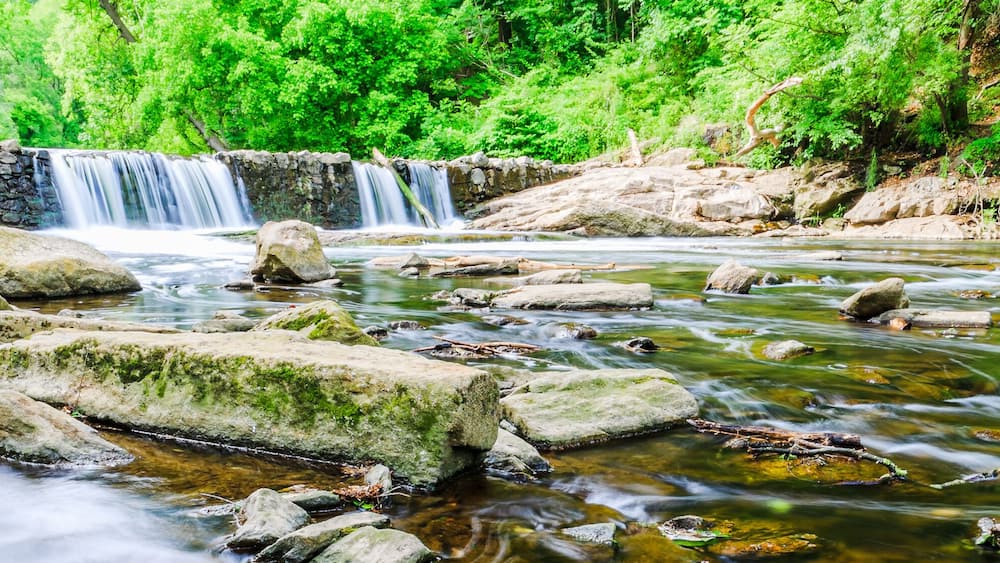 Flowing river and waterfall, outside Philadelphia, PA