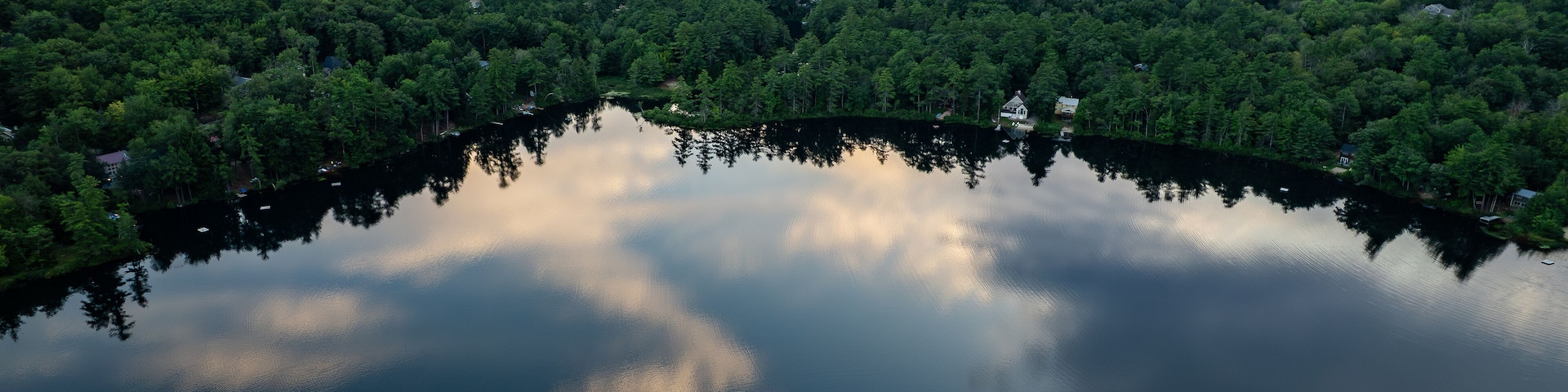 Aerial view of a sunset on a New Hampshire lake in the White Mountains
-Madison, NH