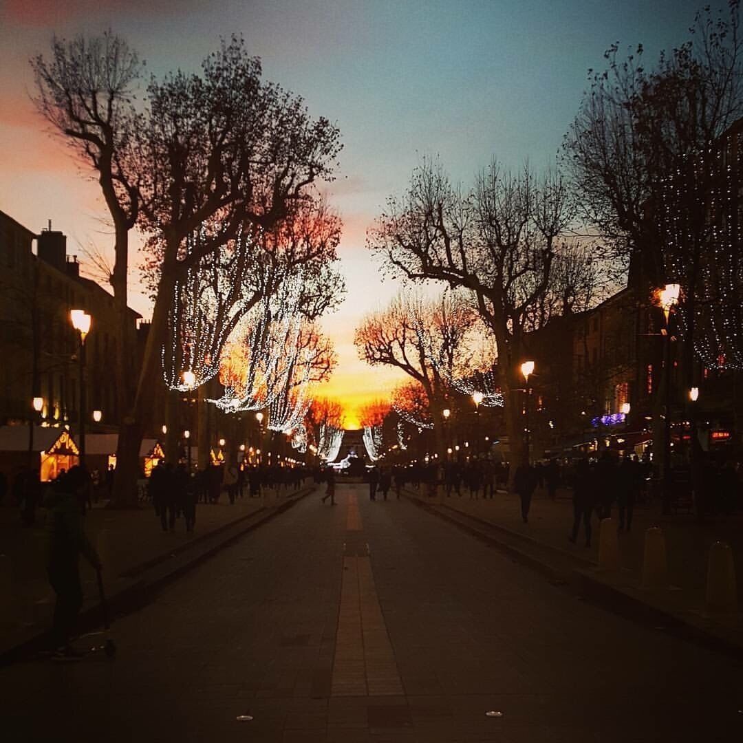Sunset view during Aix en Provence Christmas markets