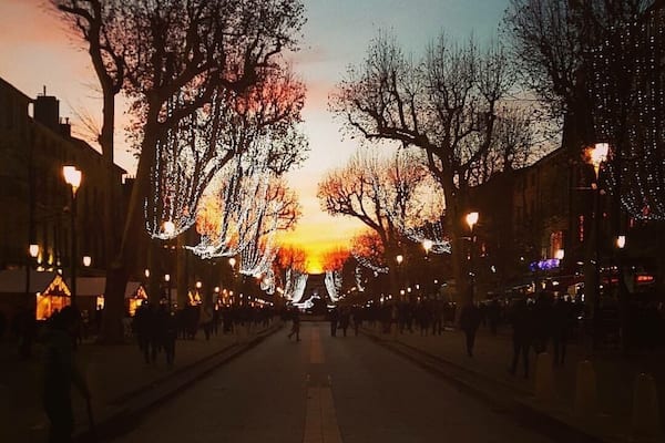 Sunset view during Aix en Provence Christmas markets