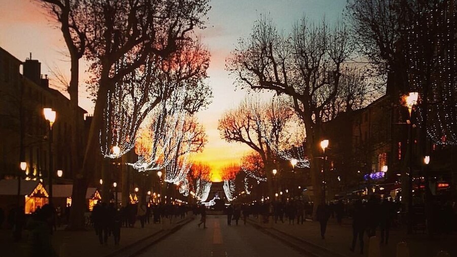 Sunset view during Aix en Provence Christmas markets