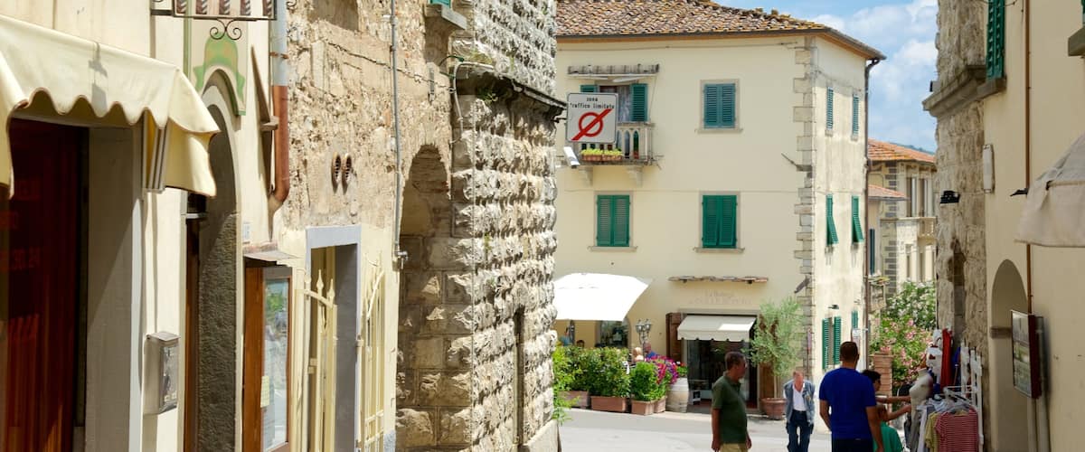 A narrow street with stone buildings, a 'Zona traffico limitato' sign, and people walking.