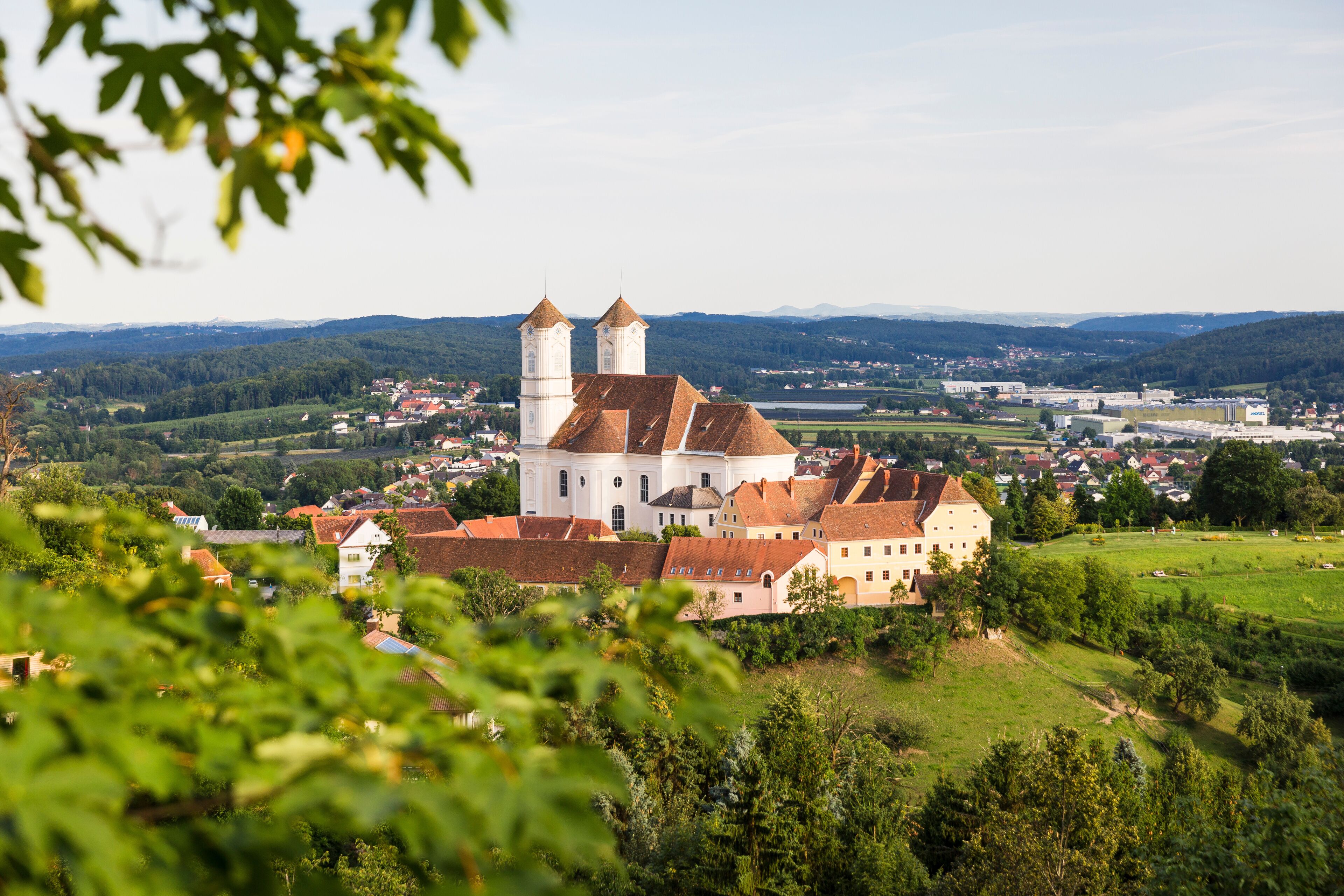 Austria, Styria, Weiz, Weizberg Church and surrounding landscape in summer