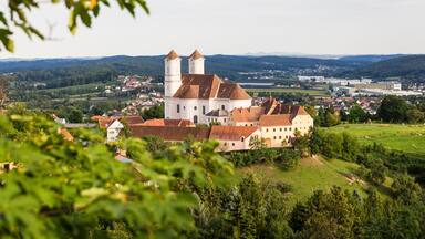Austria, Styria, Weiz, Weizberg Church and surrounding landscape in summer