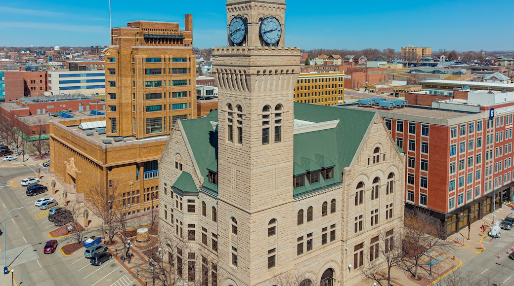 Sioux City Iowa City Hall Building Aerial View of Downtown Area and Missouri River