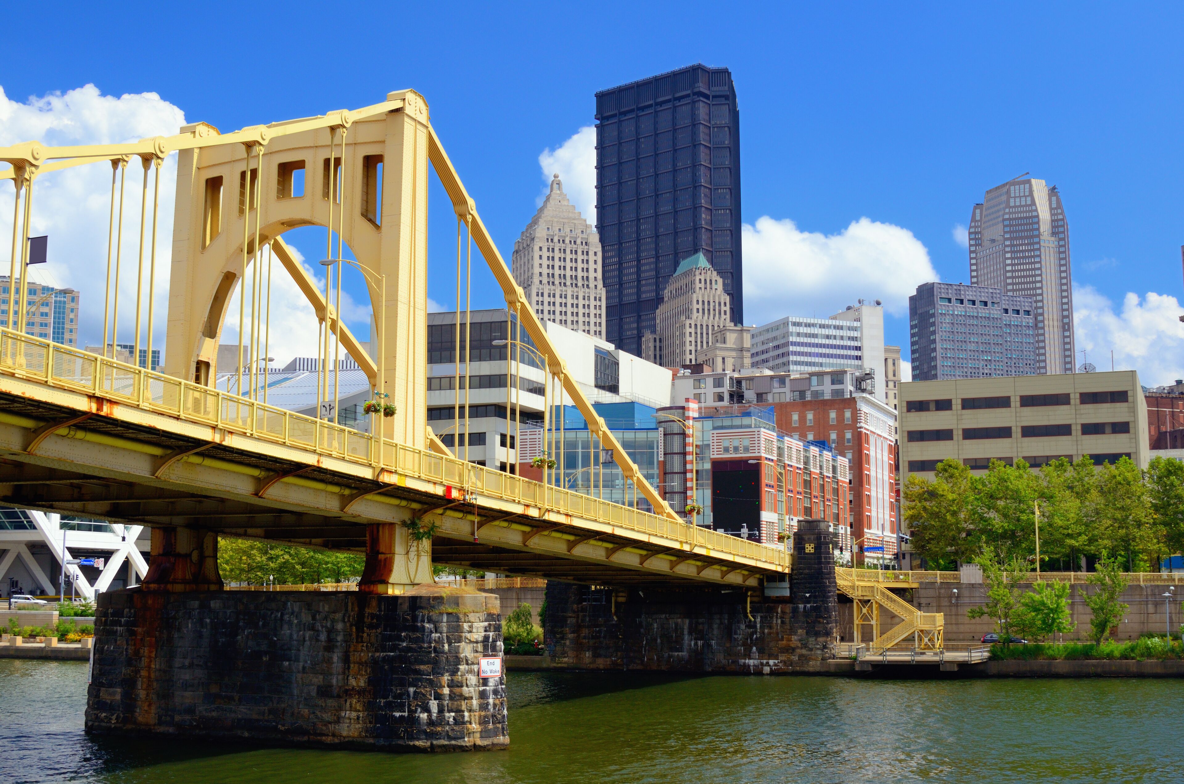 Skyscrapers in downtown at the waterfront of PIttsburgh, Pennsylvania, USA.