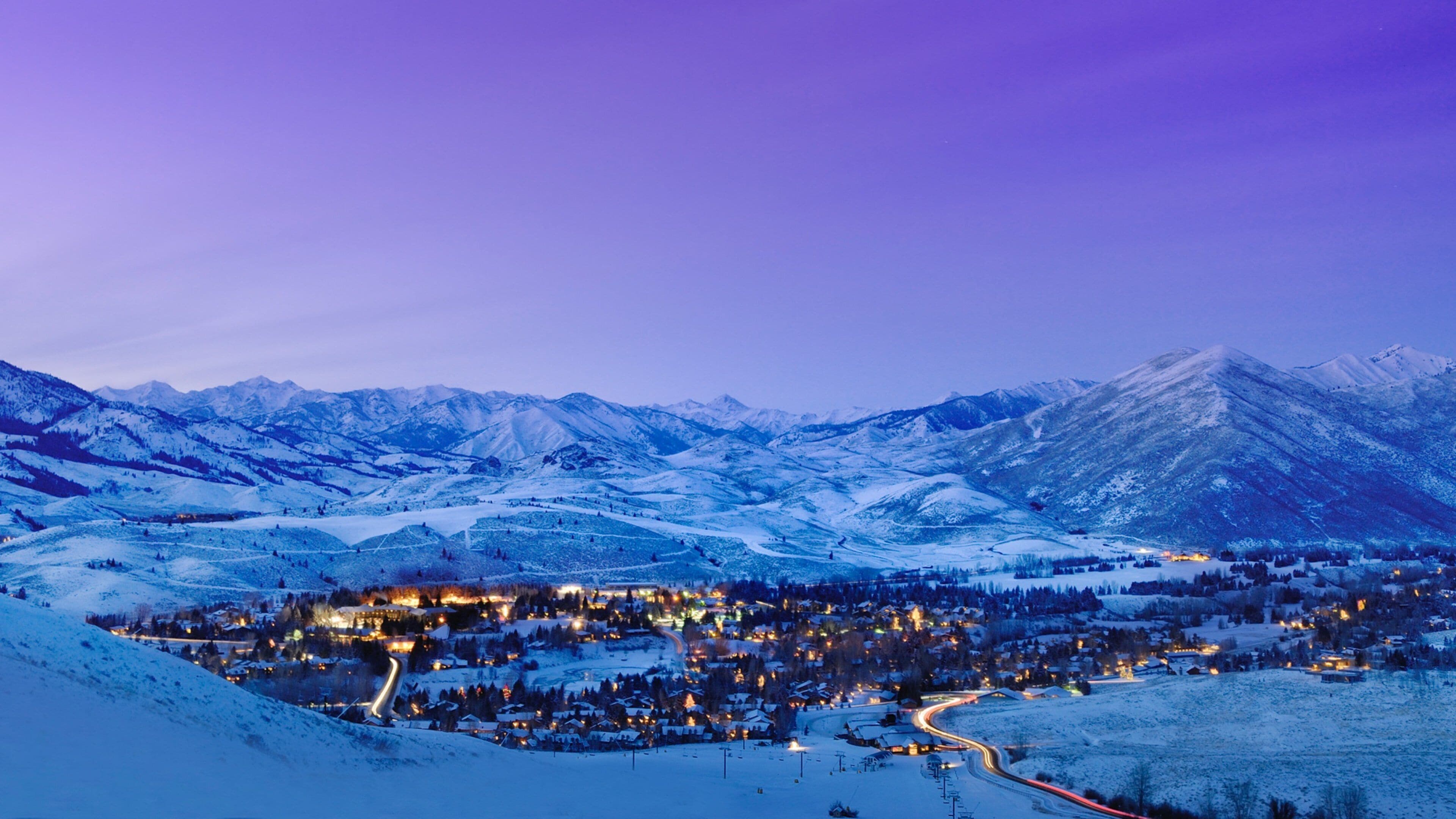 Sun Valley which includes landscape views, a small town or village and snow
