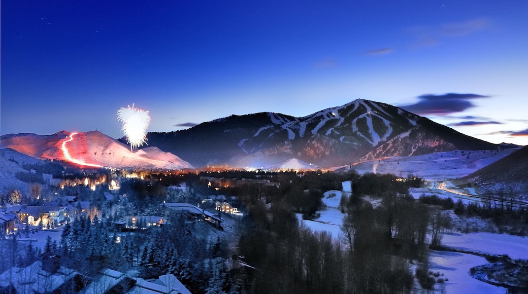 Sun Valley featuring landscape views, snow and a small town or village