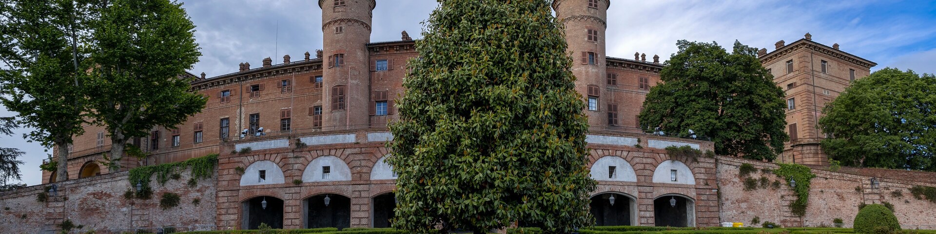 Panoramic view of the Royal Castle of Moncalieri, province of Turin, Italy