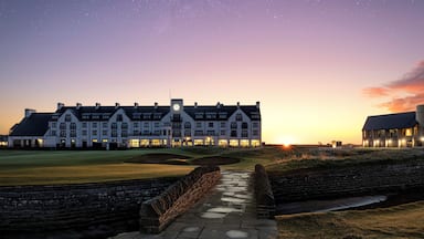 Early morning on the 18th at Carnoustie Golf Course. This is my home town and in the next few weeks it will host the Alfred Dunhill Links Championship so the greens are pristine and the stands are being erected. A nice walk early in the morning when no one else is around.