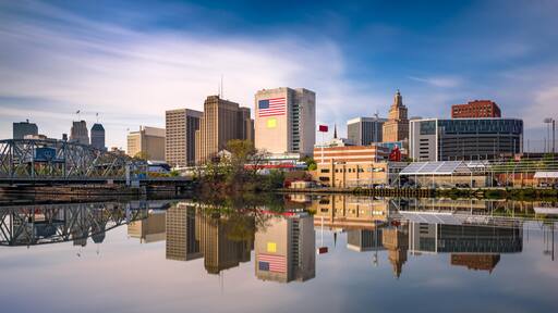 HAJ9WW Newark, New Jersey, USA skyline on the Passaic River.