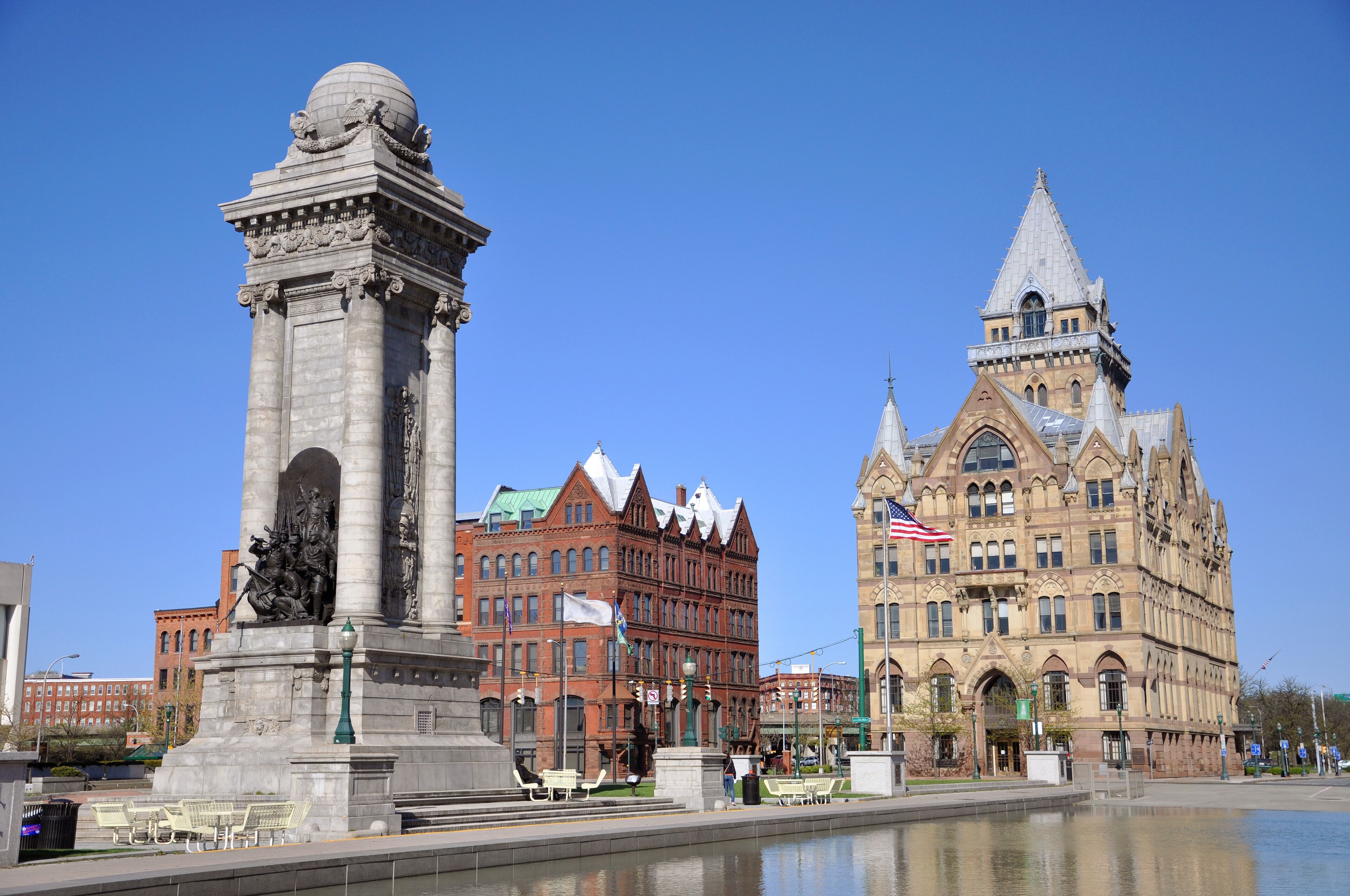 Syracuse Saving Bank at Clinton Square in downtown Syracuse, New York State, USA