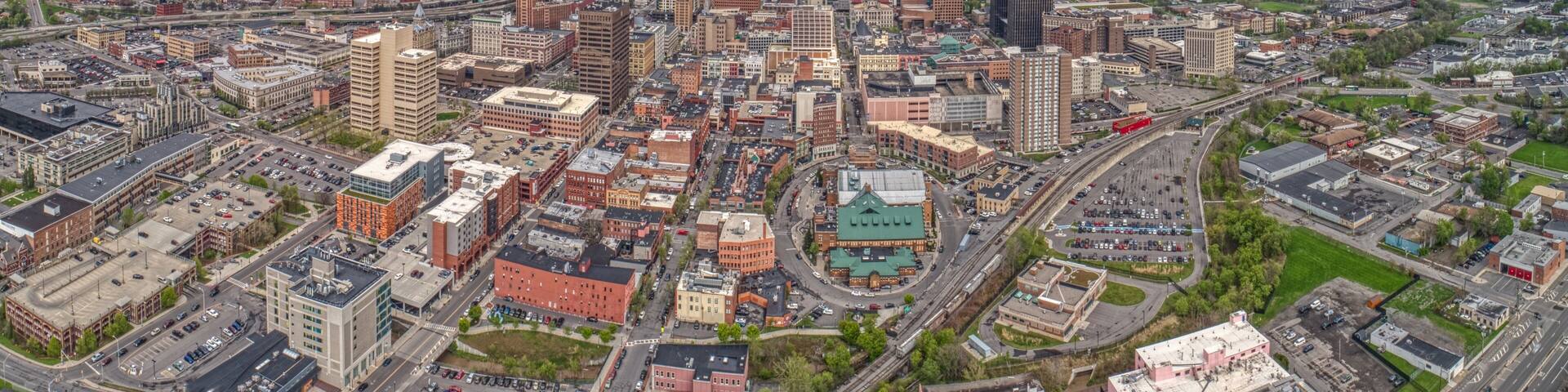 Aerial View of Syracuse, New York on a Cloudy Day