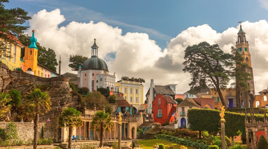 Popular tourist resort of Portmeirion with it's Italian village style architecture in Gwynedd, North Wales.