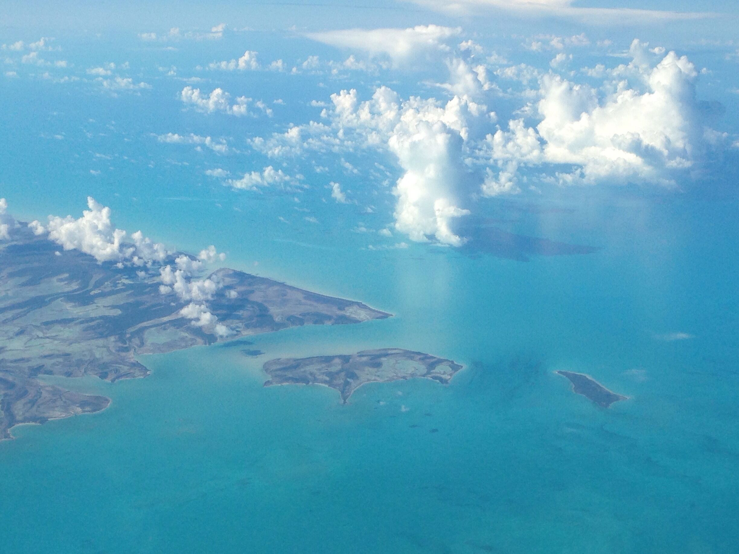 Beautiful blue water and a view of the Bahamas from above.
