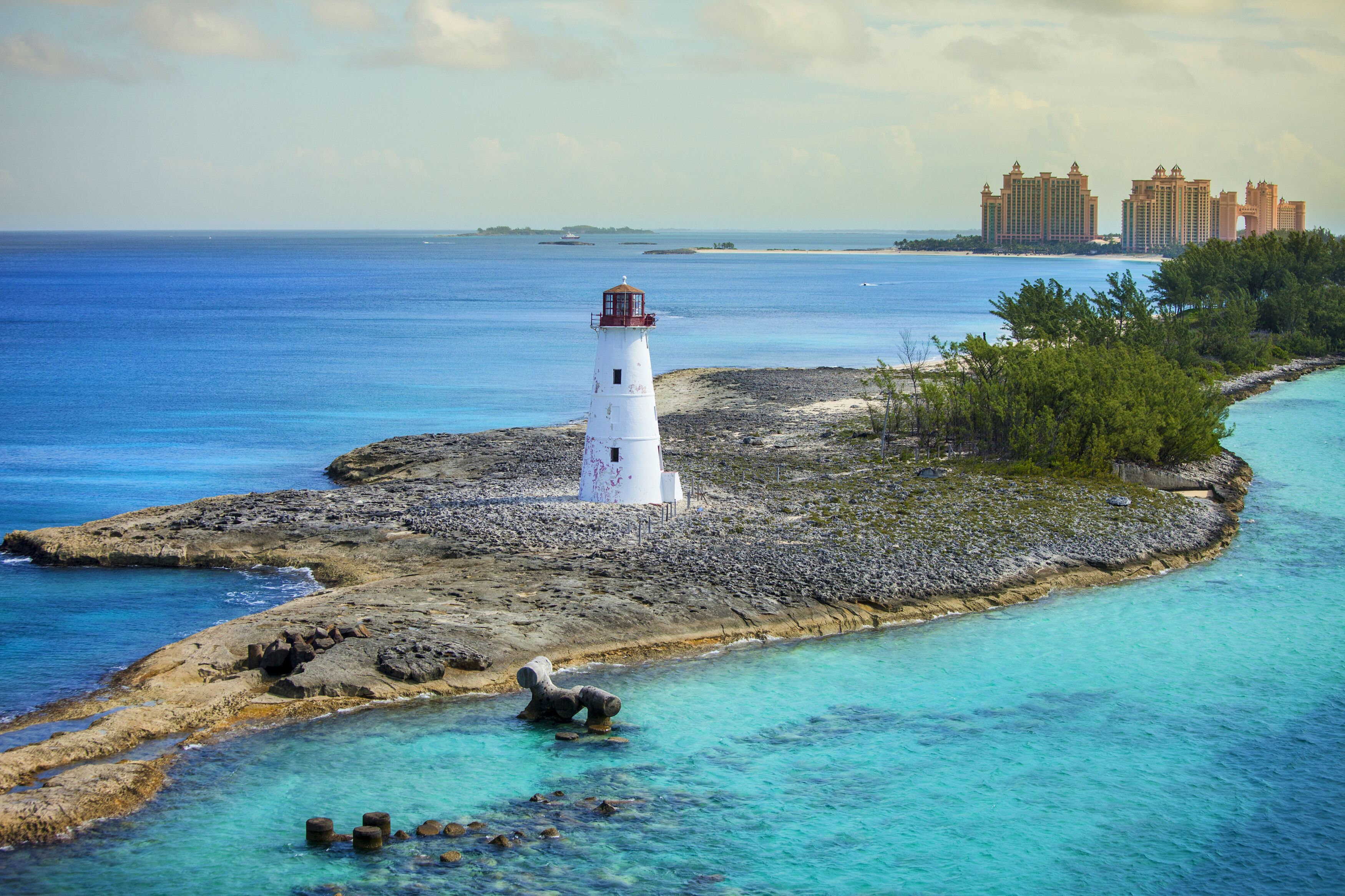 harbor entrance at nassau, bahamas, and lighthouse