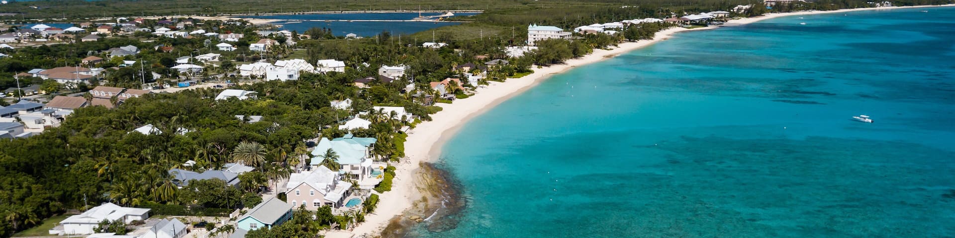 Aerial view of Seven Mile Beach on Grand Cayman (BWI)