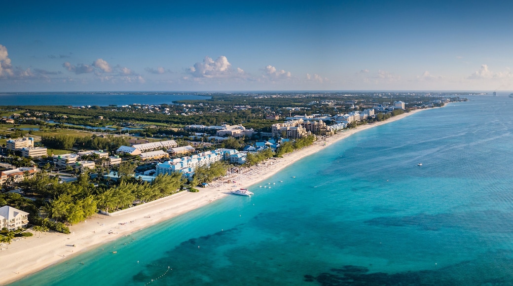 panoramic landscape aerial view of the tropical paradise of the cayman islands in the caribbean sea