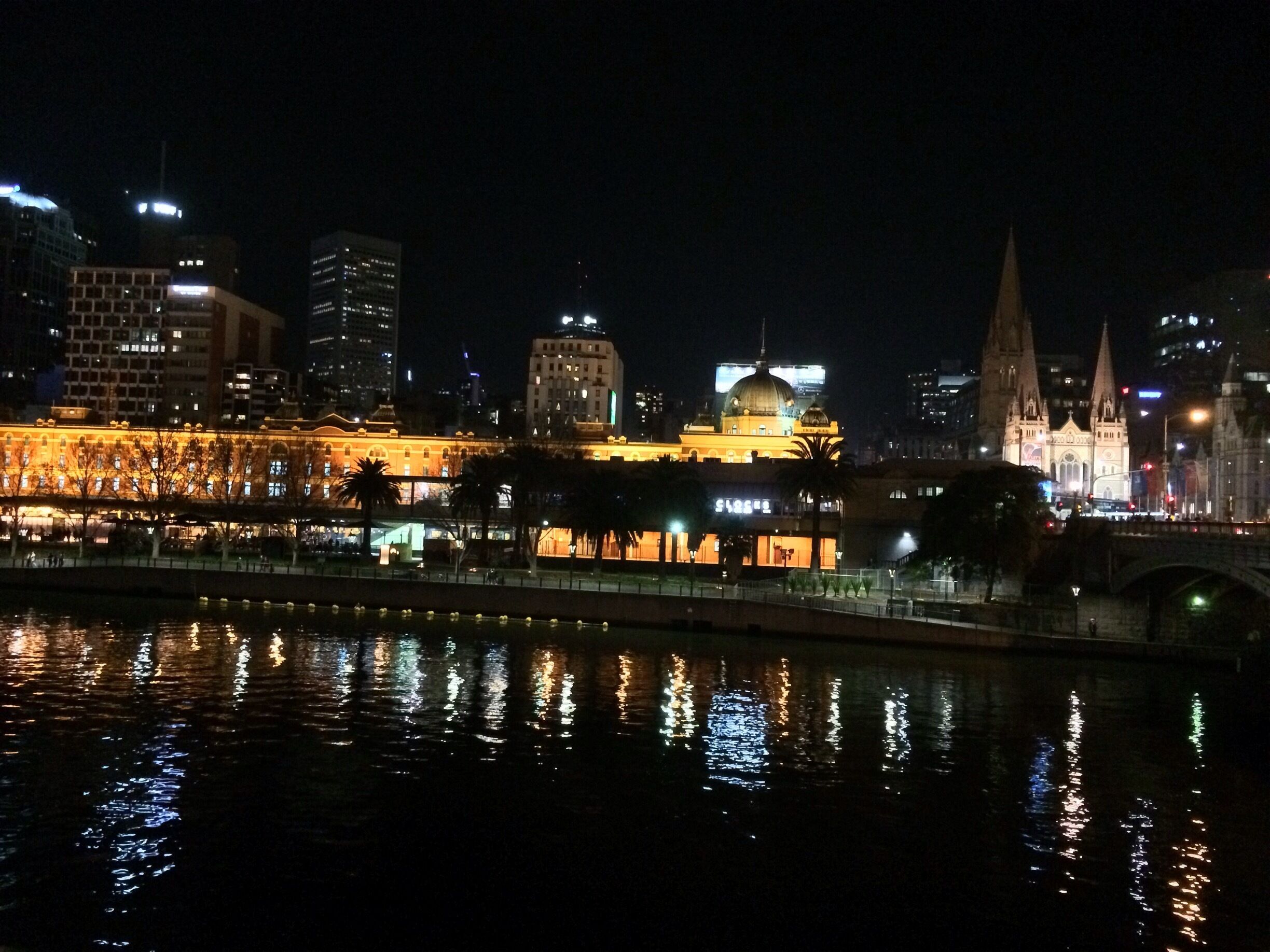 "My Melbourne"
It's Winter here and I love Melbourne!  
I took this photograph this evening from Southbank, looking across the Yarra River.  
On the right is Saint Paul's Cathedral and then the dome / rectangular building of Flinders Street Station.  
When one comes to #Melbourne, be sure to meander along the Yarra River promenades, a delight beholds in all four seasons!  
#iPhoneonly