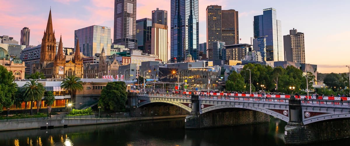 Southbank featuring a bridge, a sunset and a river or creek