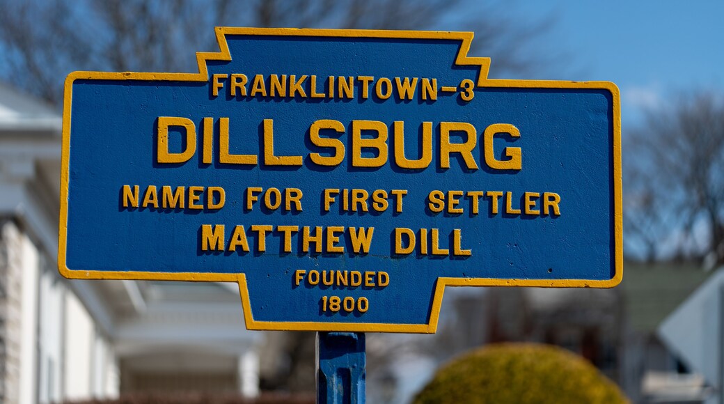 Dillsburg, PA, USA - March 9, 2025: A marker in the town first known as Franklintown, the York County town was named for the first settler, Matthew Dill.