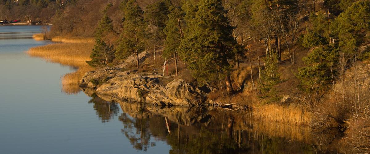 Winterview from a bridge a calm day in Bromma, Stockholm