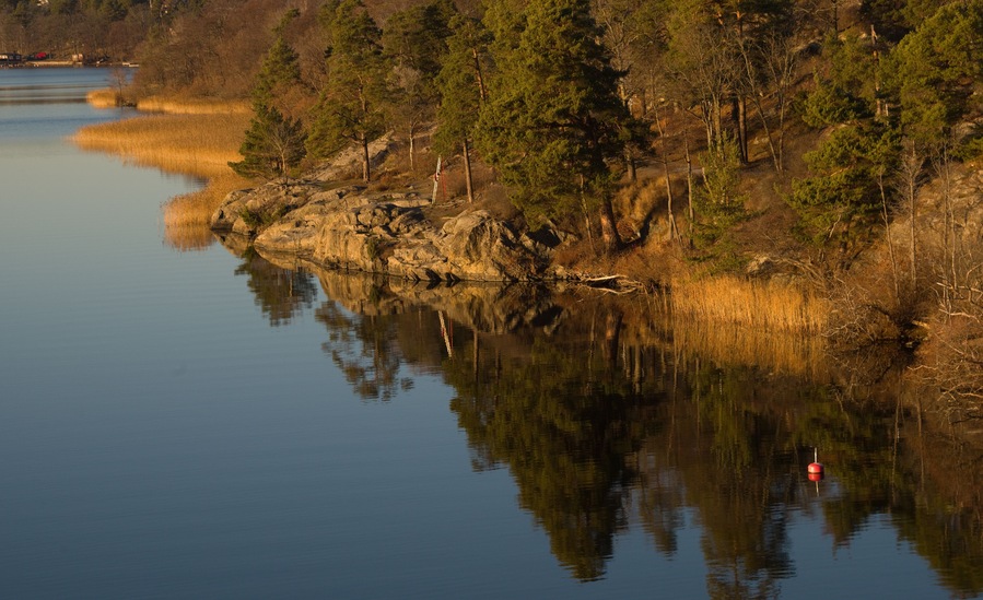 Winterview from a bridge a calm day in Bromma, Stockholm